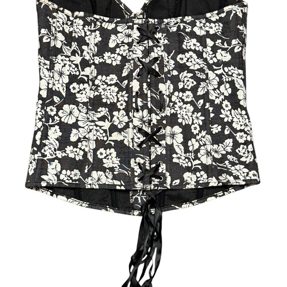 Adore Me Black and White Floral Hibiscus Lace Up Back Corset Top XL - Picture 4 of 10